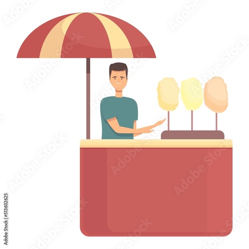 Sweet candy cotton icon cartoon vector. Street machine. Stand shop