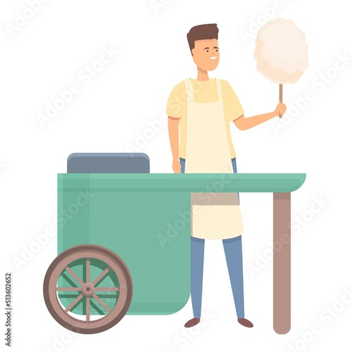 Sweet machine truck icon cartoon vector. Seller shop. Cart food