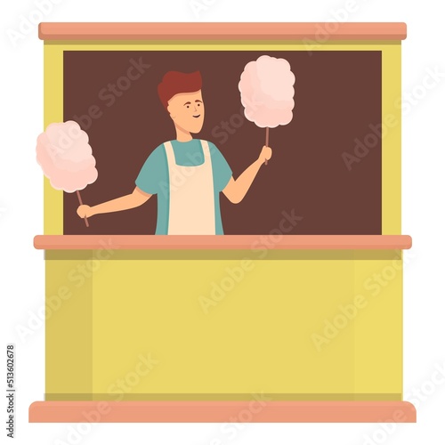 Candy cotton desktop icon cartoon vector. Street machine. Shop stand