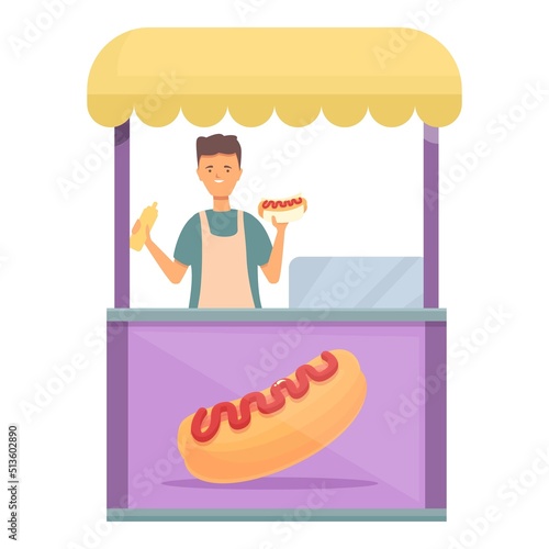 Glass hot dog seller icon cartoon vector. Street food. Kiosk cart