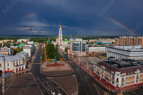 Rainbow over the city of Tambov  aerial view