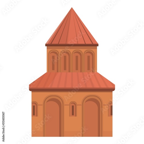 Red armenia church icon cartoon vector. Monastery map. Medieval travel