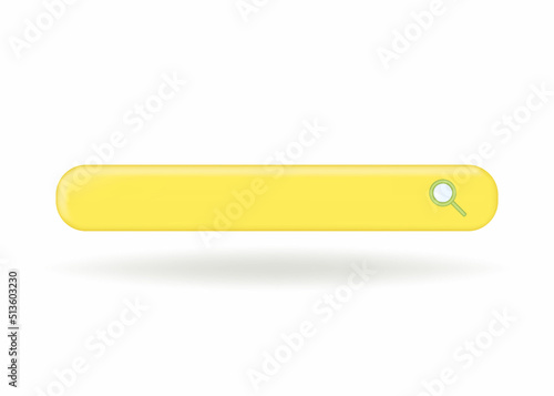 yellow minimal design search bar with magnifier on white isolated background. internet search engine concept with 3d rendering.