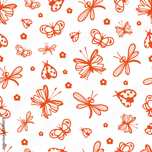 Flat insects seamless pattern