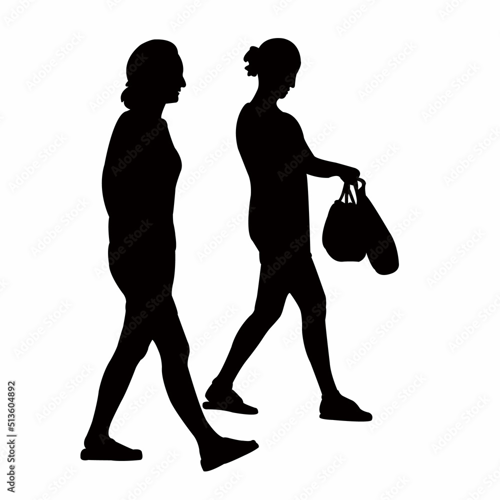 two women walking body silhouette vector