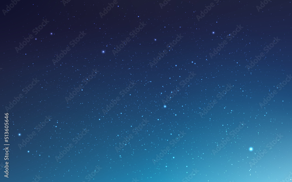 Blue cosmos. Realistic starry sky with gradient. Milky way with shining stars. Beautiful deep universe. Night sky with light effect. Space wallpaper. Vector illustration