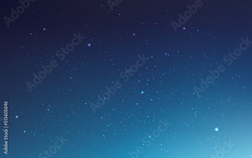 Blue cosmos. Realistic starry sky with gradient. Milky way with shining stars. Beautiful deep universe. Night sky with light effect. Space wallpaper. Vector illustration