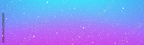 Cosmos flat background. Bright cartoon cosmic texture. Starry fantasy wallpaper. Cute sky with white stars. Beautiful space gradient. Vector illustration