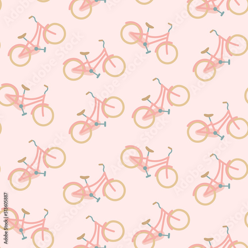 sweet cute seamless repeat romantic boho flowers bicycle bike pattern in light pink beige colours  © Revolutionizzed