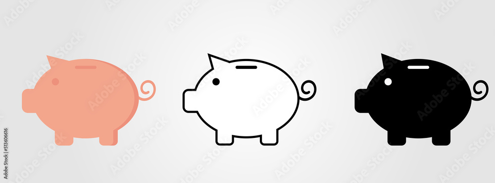 Piggy bank icon. Piggy bank saving money icon in different style. Baby pig piggy bank. vector illustration Piggy bank icon. Piggy bank saving money icon in different style. Baby pig piggy bank. vector illustration