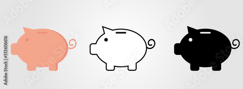 Piggy bank icon. Piggy bank saving money icon in different style. Baby pig piggy bank. vector illustration