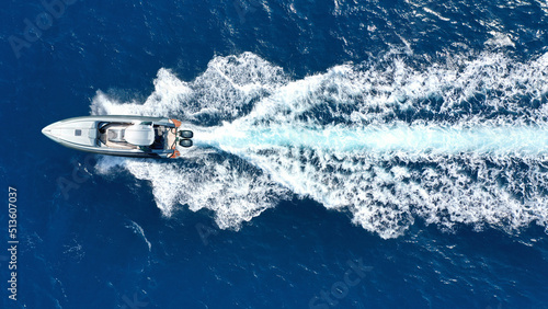 Wallpaper Mural Aerial drone photo of luxury rigid inflatable speed boat cruising in high speed in Aegean deep blue sea, Greece Torontodigital.ca
