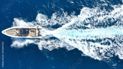 Wallpaper Mural Aerial drone photo of luxury rigid inflatable speed boat cruising in high speed in Aegean deep blue sea, Greece Torontodigital.ca