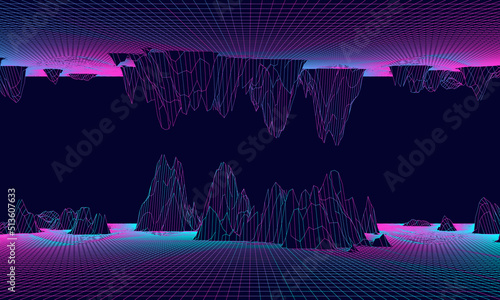 Meta verse of Parallel Worlds, virtual world and reflection in the sky. Game, virtual reality. Vector illustration.