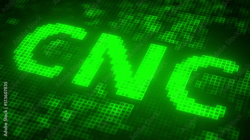 Pixels on the screen compose CNC text. 3D animation Pixels on the screen compose CNC text. 3D animation