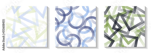 Seamless geometric vector patterns set with shapes of dots.
