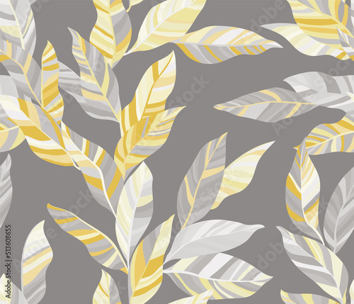 Striped leaves tree branches vector seamless pattern summer fasion textile pr...