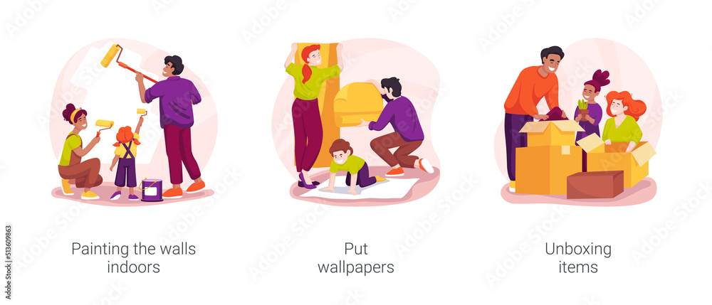 Home renovation isolated cartoon vector illustration set