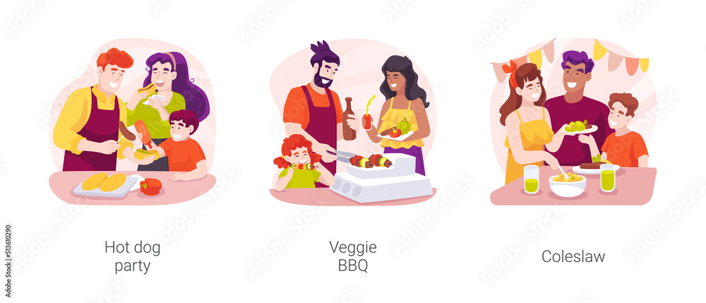 Barbecue backyard party isolated cartoon vector illustration set