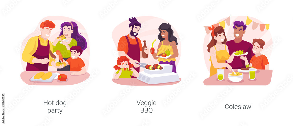 Barbecue backyard party isolated cartoon vector illustration set Barbecue backyard party isolated cartoon vector illustration set