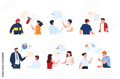 People dialogue speech bubbles communication to each other set vector flat illustration
