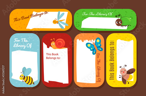 This book belongs to educational childish sticker insects character design set vector illustration