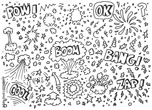 Hand drawn boom vector doodles, cartoon style illustration