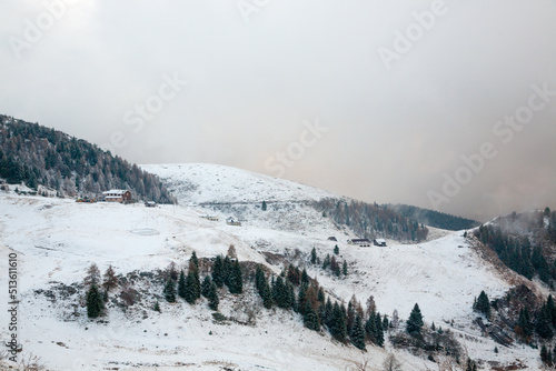 Mount Grappa winter landscape. Italian Alps view