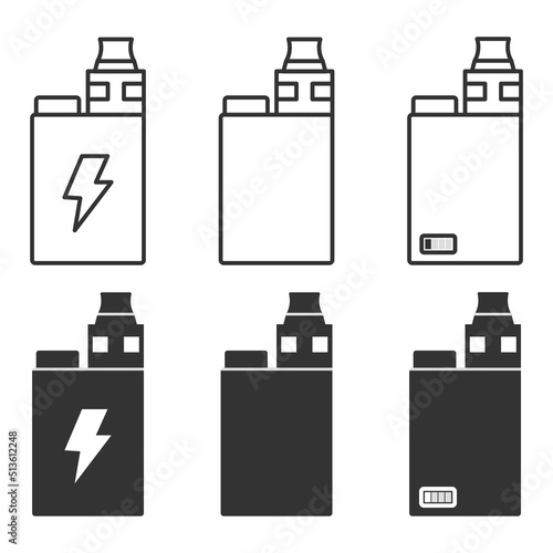 Set of vector e-cigarette icons for smoking a vape on a white background