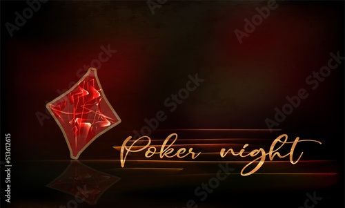 Poker night vintage background with diamonds card symbol, vector illustration