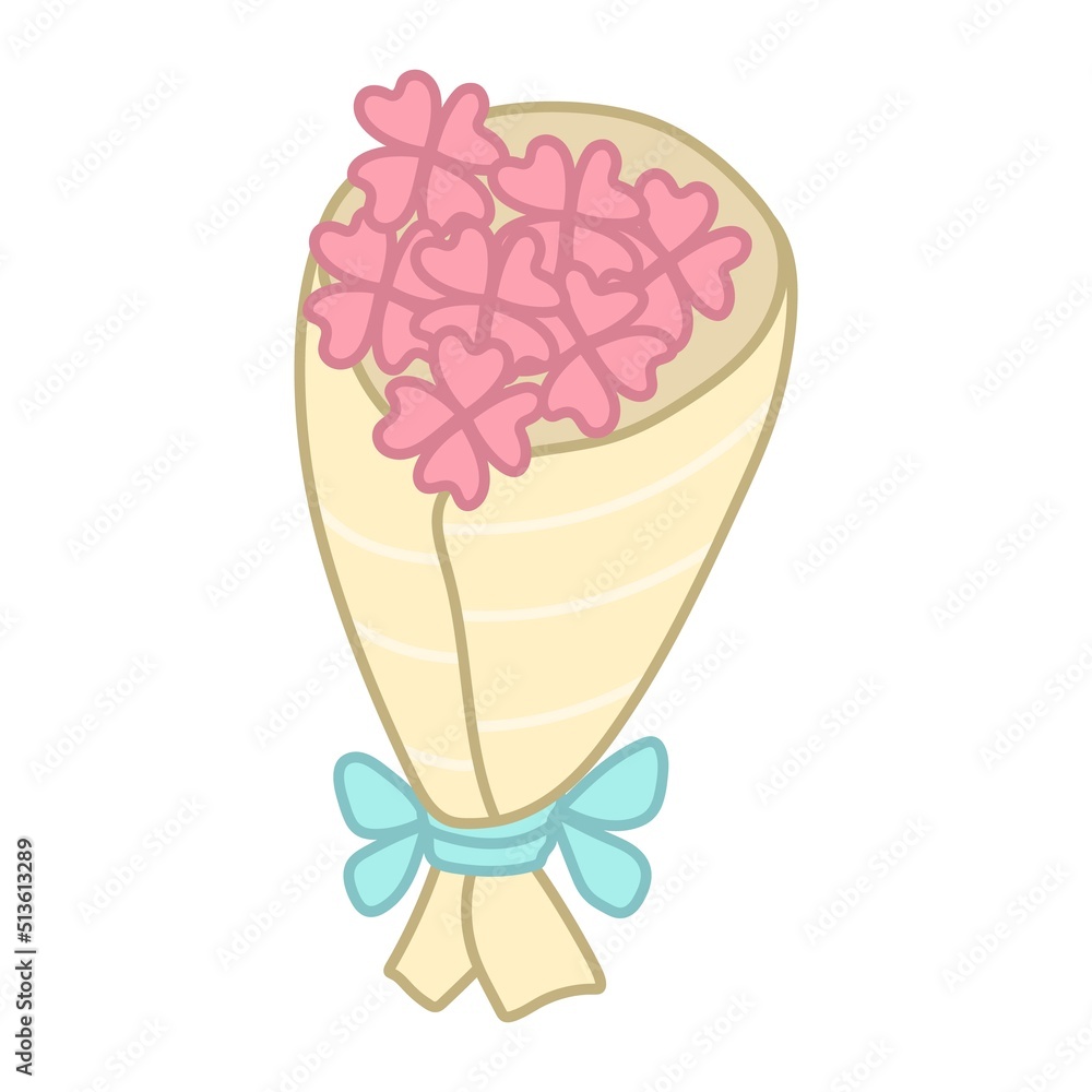 Bouquet of pink flowers. Cartoon style. Vector illustration isolated on white background.