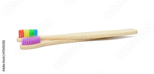 Bamboo toothbrushes on a white isolated background