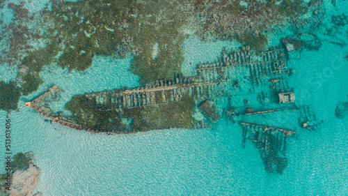 aerial view of the ship wreck in the indian ocean in dar es salaam, Tanzania