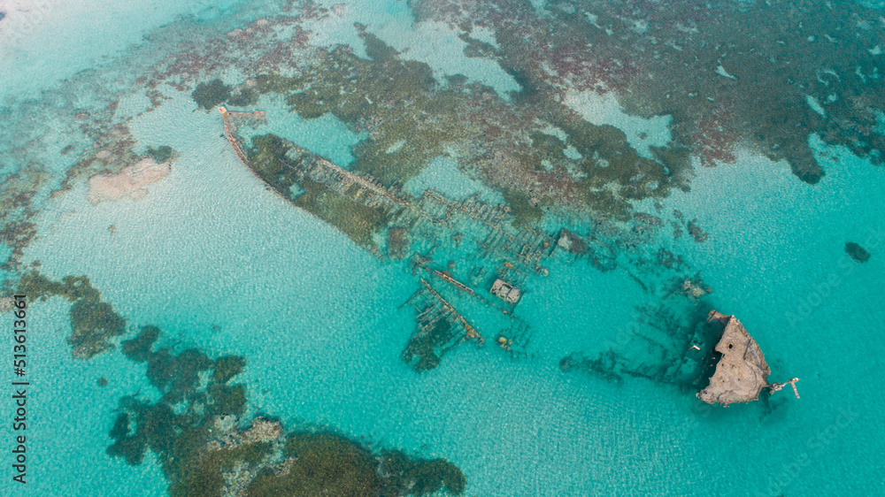 aerial view of the ship wreck in the indian ocean in dar es salaam, Tanzania