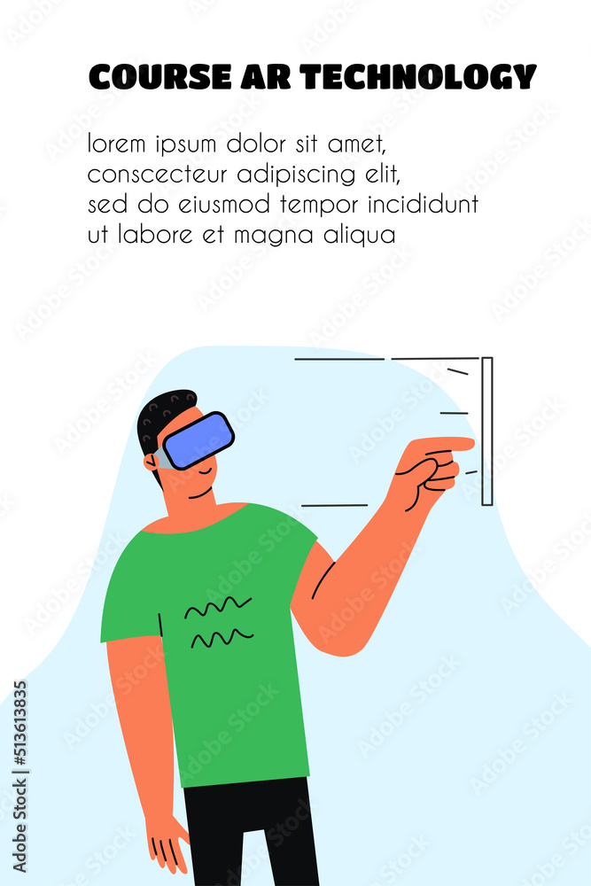 A man works in augmented reality glasses. Vector illustration in a flat style.