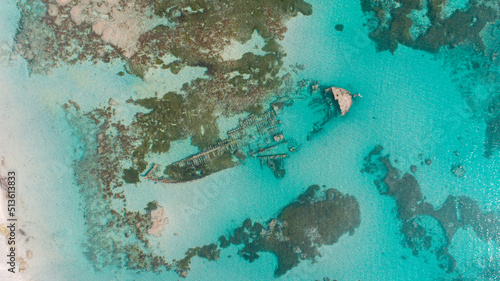 Fototapeta Naklejka Na Ścianę i Meble -  aerial view of the ship wreck in the indian ocean in dar es salaam, Tanzania