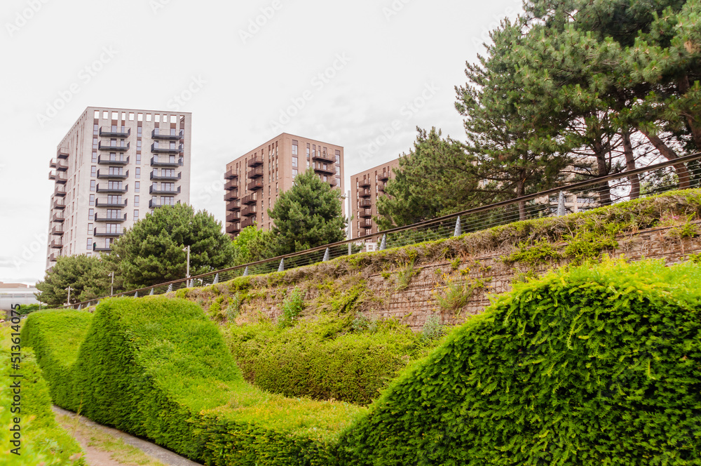Waves of hedges, Thames Barrier Park, Silvertown, Newham, London, England, June 19, 2022
Waves of hedges, Thames Barrier Park, Silvertown, Newham, London, England, June 19, 2022