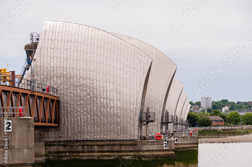 Thames Flood Barrier from Thames Barrier Park, Silvertown, looking toward New Charlton, Newham, London,  England, June 19, 2022 photo