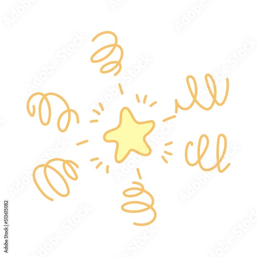 Gold star design element. Doodle in cartoon style. Vector illustration isolated on white background.