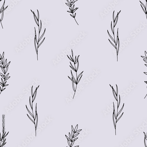 Seamless boho pattern with flowers in line art style.