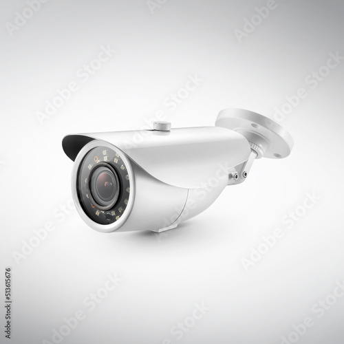 Modern white security camera isolated on white background