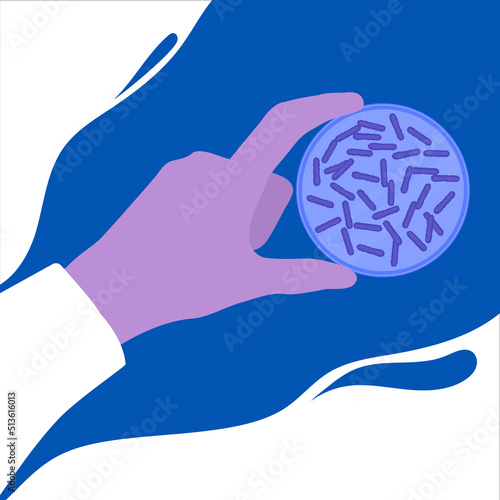 Rod shaped bacilli bacteria under the microscope. Medical research of microbes. Biochemistry and analysis concept. Vector illustration.