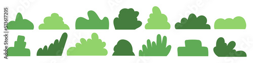 Shrub bush shrubbery tree simple abstract flat cartoon vector illustration. Set of garden green plant isolated on white background. Eco element, foliage silhouette, stylized ecology decorative object