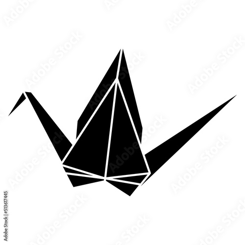 Origami crane vector silhouette illustration icon isolated on white background. Japanese traditional origami crane for infographic, website or app. Geometric line shape for art of folded paper.