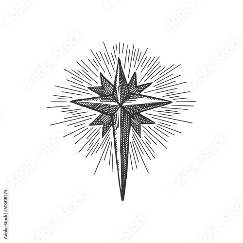A hand-drawn star. Christmas illustration. Light from Heaven.