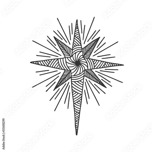 A hand-drawn star. Christmas illustration. Light from Heaven.