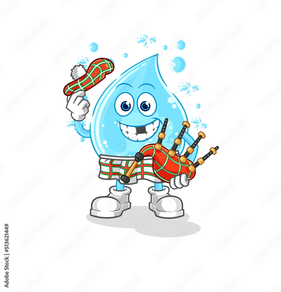 soda water scottish with bagpipes vector. cartoon character