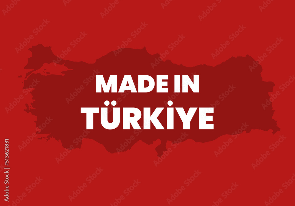 Made in Türkiye. Turkey has officially changed its name to Türkiye .Red background with the new name Türkiye