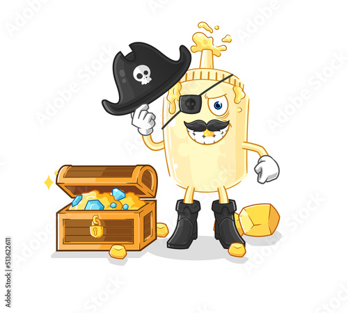 mayonnaise pirate with treasure mascot. cartoon vector