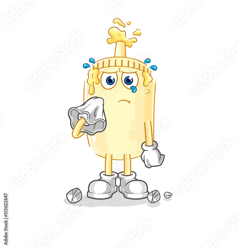 mayonnaise cry with a tissue. cartoon mascot vector
